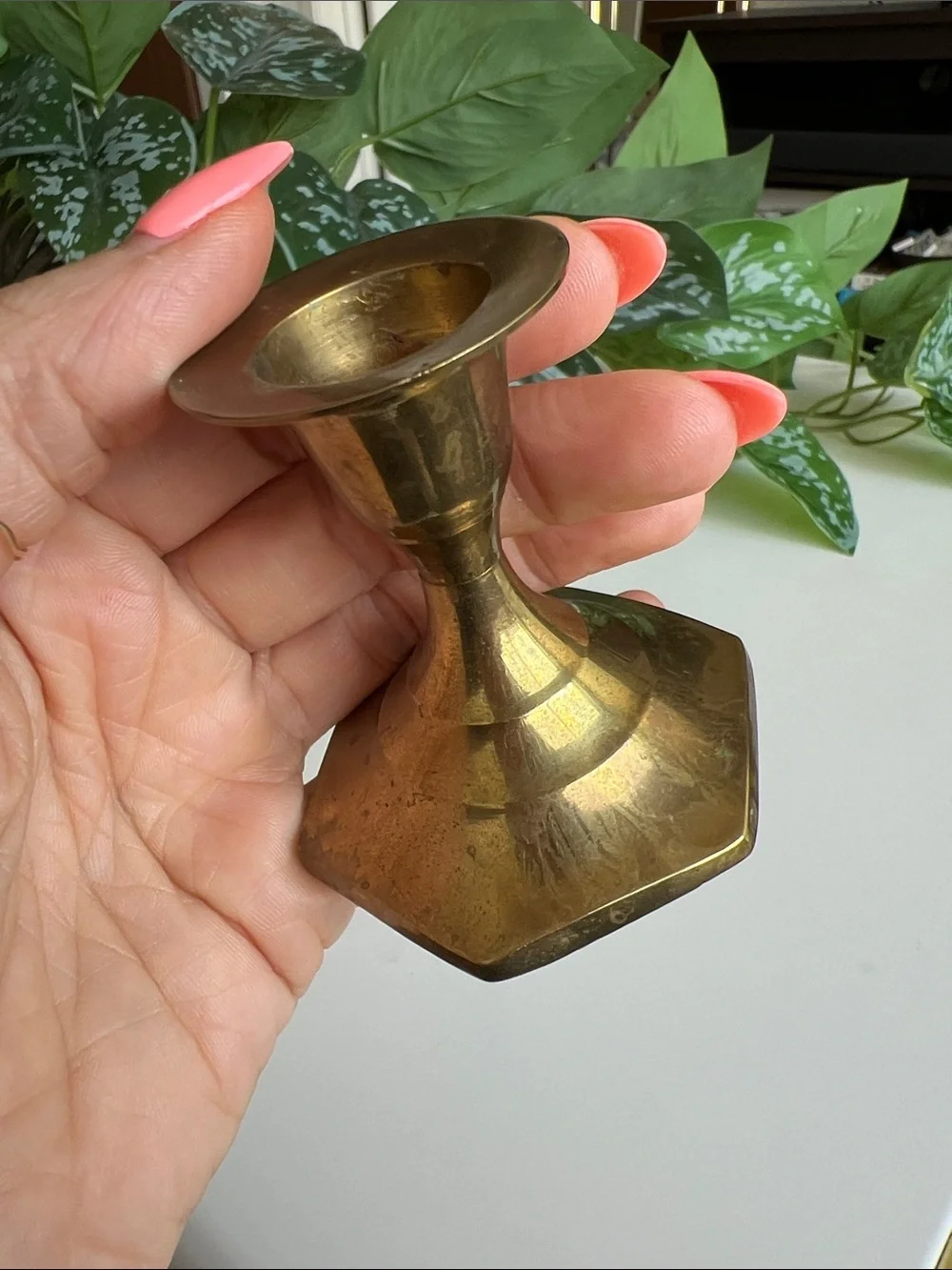 Vintage Brass Candle Holders Short Pair Set of 2
